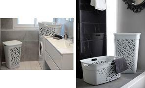 EDA Wäschebox ALMERIA, mit Deckel, 60 Liter, PP, weiß modernes Design, Aussparungen für Belüftung der Wäsche, - 1 Stück (010669 BL.CR)