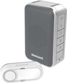 Honeywell Serie3 Funk-Gong-Set Lautstärkeregelung LED silber grau Funk-Reichweite von bis zu 150 m - Auswahl von 6 Melodien - Digital verbesserter Klang mit Lautstärkeregelung - Maximale Lautstärke von 84 dB, Hörbereich bis zu 80 m - Optische Meldung durc