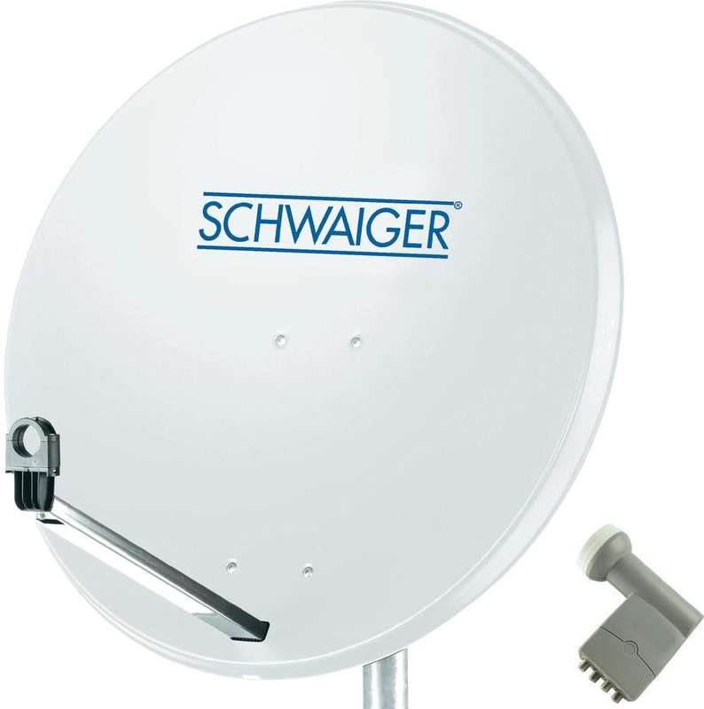 SCHWAIGER SAT Anlage 80 cm 4 Teilnehmer Quad-LNB (mit Switch) Hellgrau