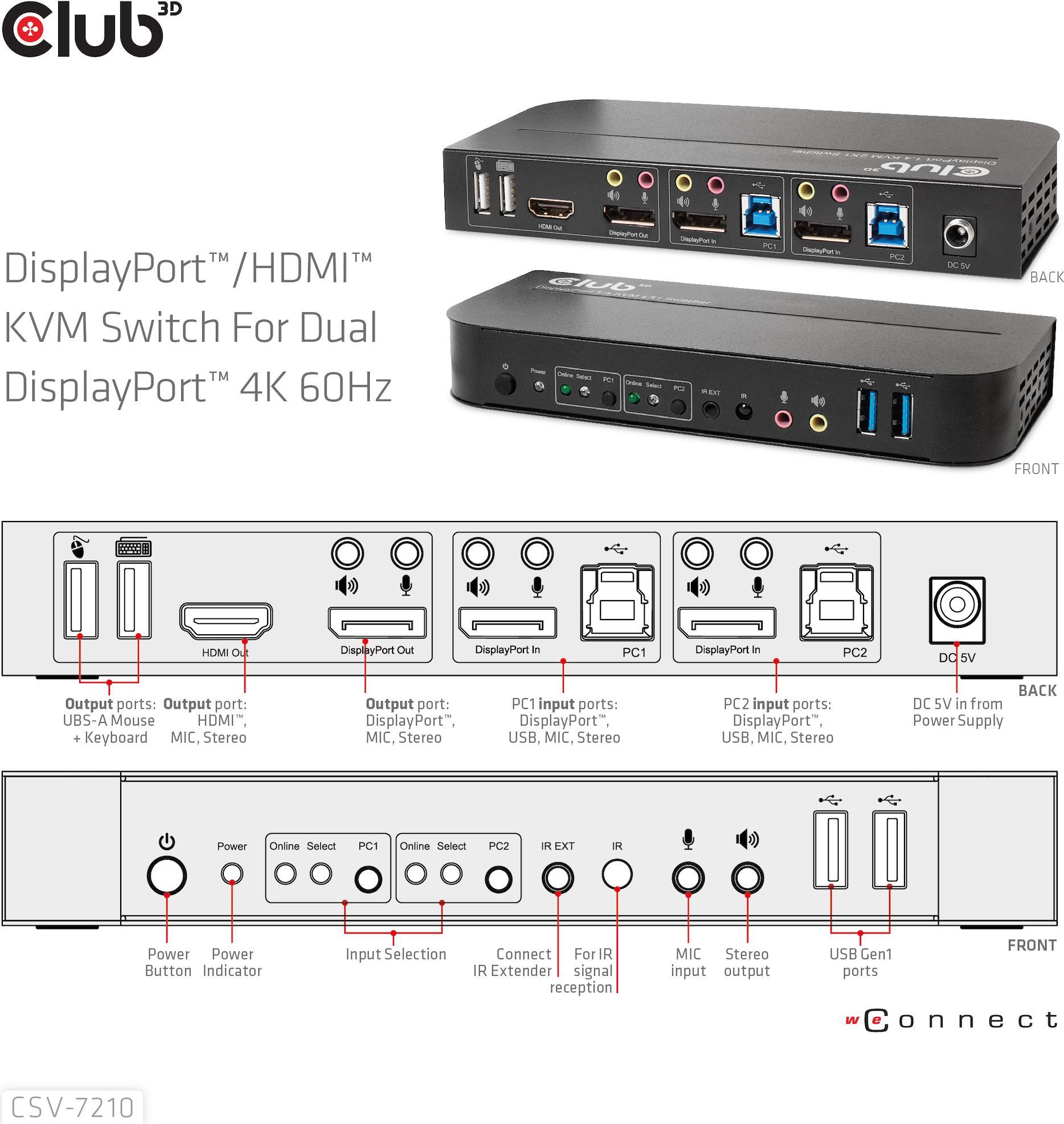 Club 3D CSV-7210 - KVM-/Audio-Switch - 2 x KVM/Audio - 1 lokaler Benutzer - Desktop