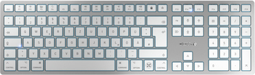 CHERRY KW 9100 SLIM - Tastatur - kabellos - 2,4 GHz, Bluetooth 4,0 - QWERTZ - Deutsch - Tastenschalter: CHERRY SX - weiß, Silber - für Apple iMac, Mac mini, Mac Pro, MacBook, MacBook Air, MacBook Pro (JK-9110DE-1) (B-Ware)