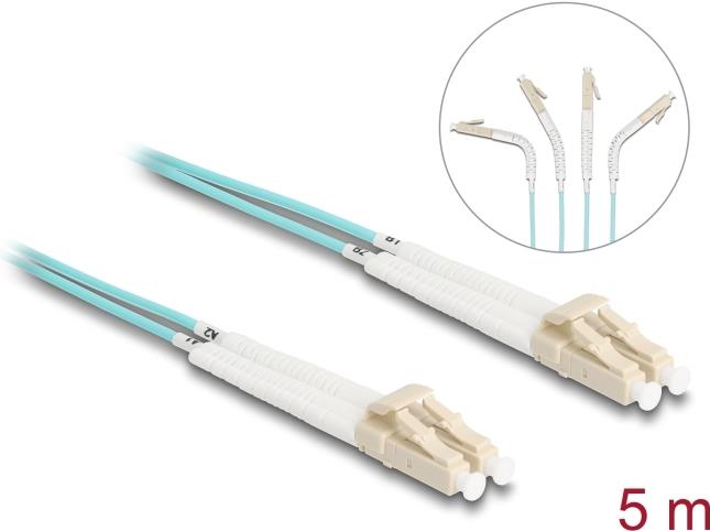 Delock - Netzwerkkabel - LC Multi-Mode (M) zu LC Multi-Mode (M) - 5,0m - Glasfaser - Duplex - 50/125 Mikrometer - OM3 - halogenfrei, verstellbare winkelverbindungsstücke an jedem Ende - Aquamarin (88082)