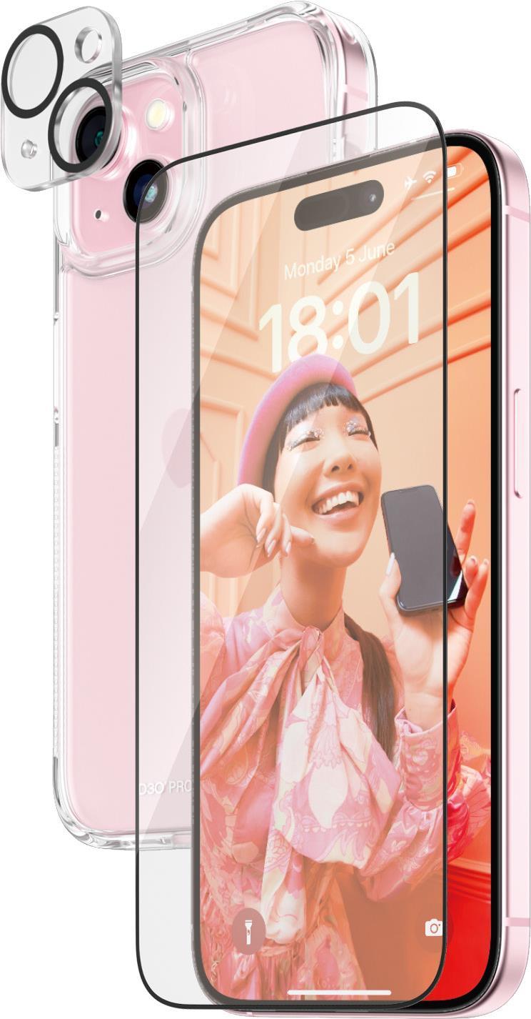 PanzerGlass - 3-in-1 Pack - Schutzkit für Display / Objektiv / Rückseite für Handy - Glas - Rahmenfarbe schwarz - für Apple iPhone 15 (B1172+2809)