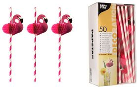 PAPSTAR Papier-Trinkhalm Flamingo, 200 mm, pink/weiß aus Papier, Länge: 200 mm, Durchmesser: 6 mm, nachhaltig - 1 Stück (87782)