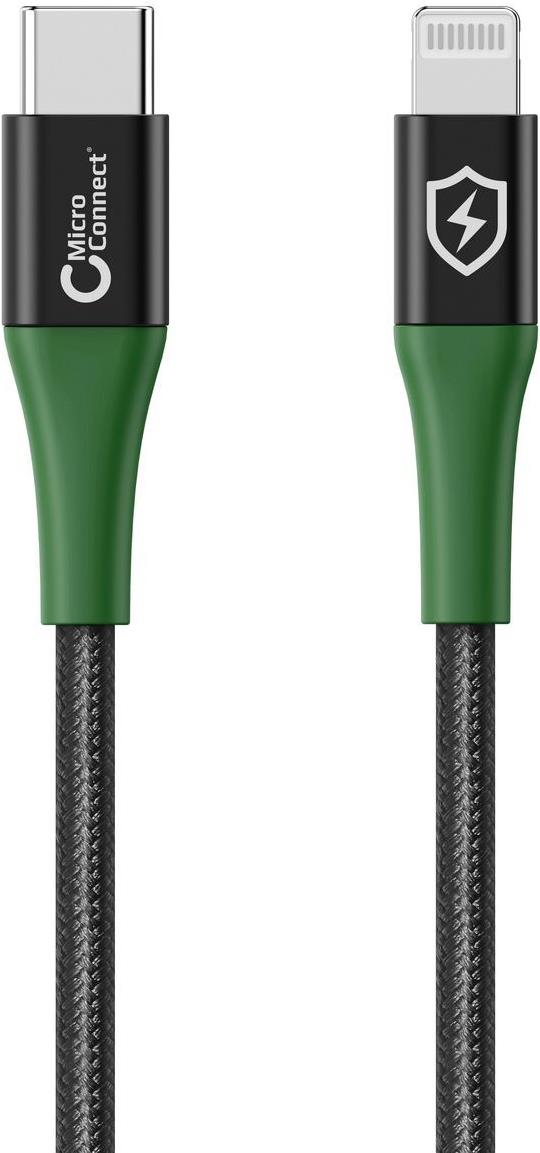 MicroConnect - Lightning-Kabel - 24 pin USB-C männlich zu Lightning männlich - 2,0m - Schwarz, grün - Smart Charge (MC-SMART USB C-L-2)