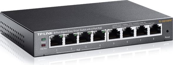 TP-Link Easy Smart TL-SG108PE - Switch - Smart - 4 x 10/100/1000 (4 PoE+) + 4 x 10/100/1000 - Desktop - PoE+ (64 W) (TL-SG108PE)