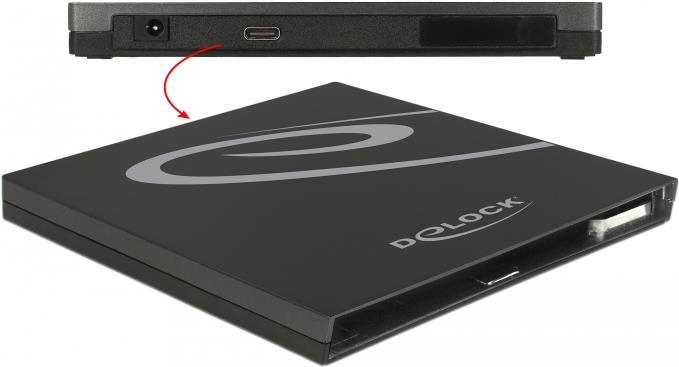 DeLOCK External Enclosure for Ultra Slim SATA Drives 9,5 mm - Laufwerk - DVD+/-RW (+/-R DL) / DVD-RAM / BD-ROM - SuperSpeed USB 3,1 Gen 1 - extern - Schwarz (42595)