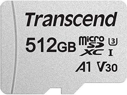 Transcend 300S - Flash-Speicherkarte (Adapter inbegriffen) - 512GB - A1 / Video Class V30 / UHS-I U3 / Class10 - microSDXC (TS512GUSD300S-A)