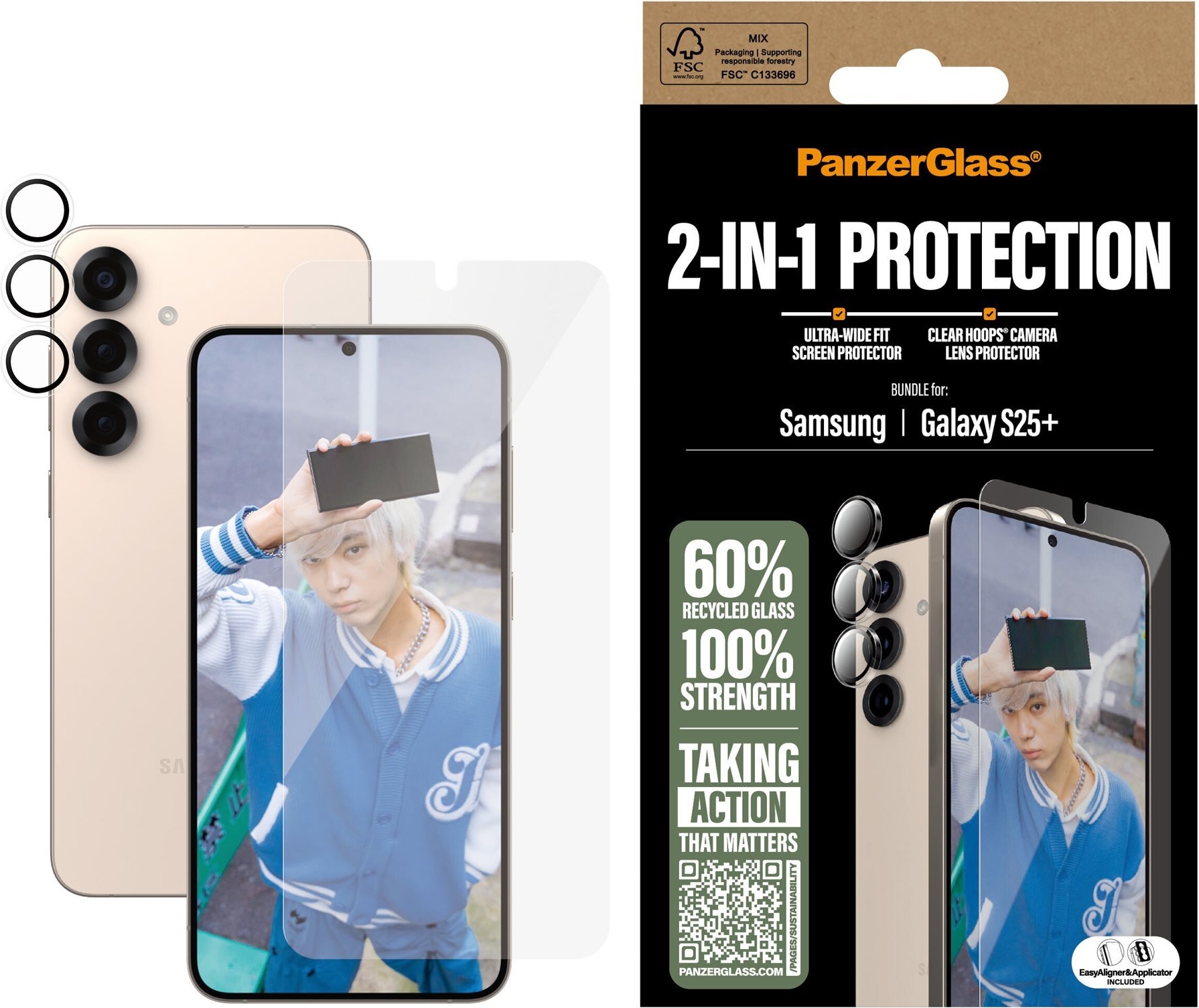 PanzerGlass 2-in-1 Schutzpaket - Schutzkit Display/Objektiv für Handy (PGRHONUG37942)