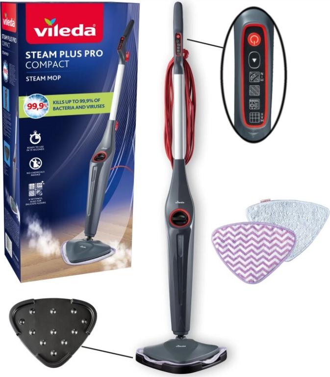 Vileda STEAM PLUS PRO COMPACT Dampfreiniger 180840 mit Wischfunktion (180840)