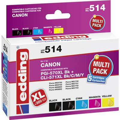 Edding EDD-514 - Kompatibel - Schwarz - Cyan - Magenta - Gelb - Canon - Multipack - Canon PIXMA MG5750 Canon PIXMA MG5751 Canon PIXMA MG5752 Canon PIXMA MG5753 Canon PIXMA MG6850... - 5 Stück(e) (18-514)