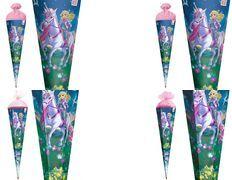 ROTH Motiv-Schultüte Magische Einhornreiterin, 850 mm eckig, mit Organzaverschluss, Glitter, Organza und - 1 Stück (678915)