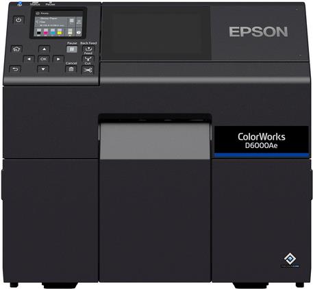 ColorWorks D6000 dye inc, Cutter, Disp., USB, Ethernet, schwarz Farb-Etikettendrucker, Tintenstrahl (mehrfarbig), Medienbreite (max): 112 mm, Druckbreite (max.): 108 mm, Rollendurchmesser (max.): 203mm, Geschwindigkeit (max.): 119 mm/Sek, Cutter, Display,