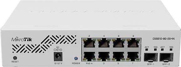 MikroTik Cloud Smart Switch CSS610-8G-2S+IN - Switch - Smart - 8 x 10/100/1000 + 2 x 10 Gigabit SFP+ - an Rack montierbar, Desktop - Passives PoE - Gleichstrom (CSS610-8G-2S+IN)