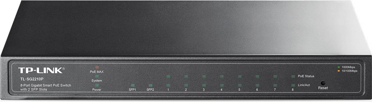 TP-Link TL-SG2210P 8-Port Gigabit Smart PoE Switch with 2 SFP Slots - Switch - managed - 8 x 10/100/1000 + 2 x SFP - Desktop - PoE (53 W) (TL-SG2210P)