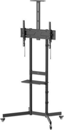 MANHATTAN Multimedia TV-Ständer auf Rollen für 37 bis 70 Zoll, neigbar und höhenverstellbar Trägt bis zu 70 kg, Basic Line, Fachboden für Kamera und Laptop oder AV-Zubehör, schwarz (462716)