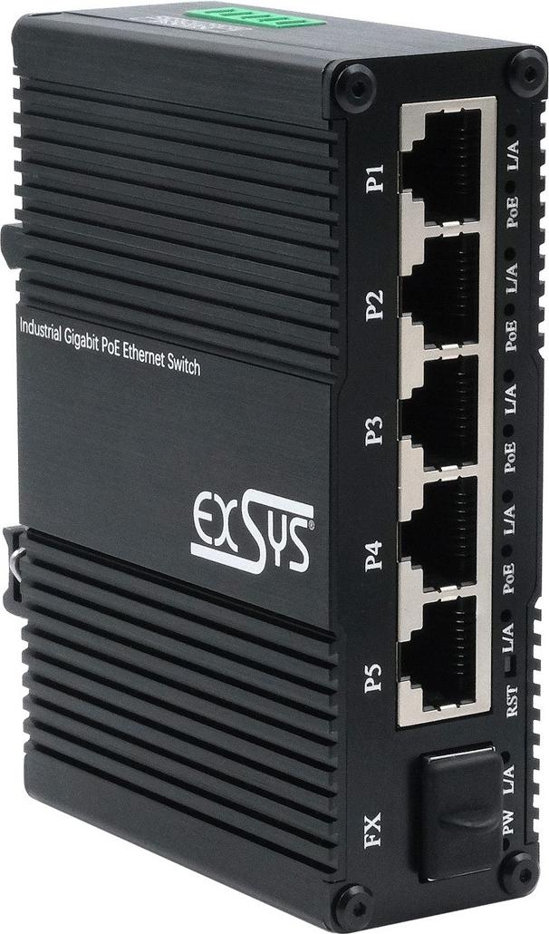 Exsys Switch 5+ Mini Industrie Gigab. 5+1xGigabit SFP PoE+ Web-Managed - Switch - 1-Port (EX-62030MPOE-SFP)