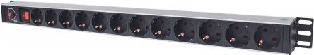 Intellinet Vertical Rackmount 12-Way Power Strip - German Type, With On/Off Switch and Overload Protection, 1,6m Power Cord - Steckdosenleiste (Rack - einbaufähig) - Wechselstrom 250 V - Eingabe, Eingang CEE 7/4 - Ausgangsanschlüsse: 12 (power CEE 7/3) - 