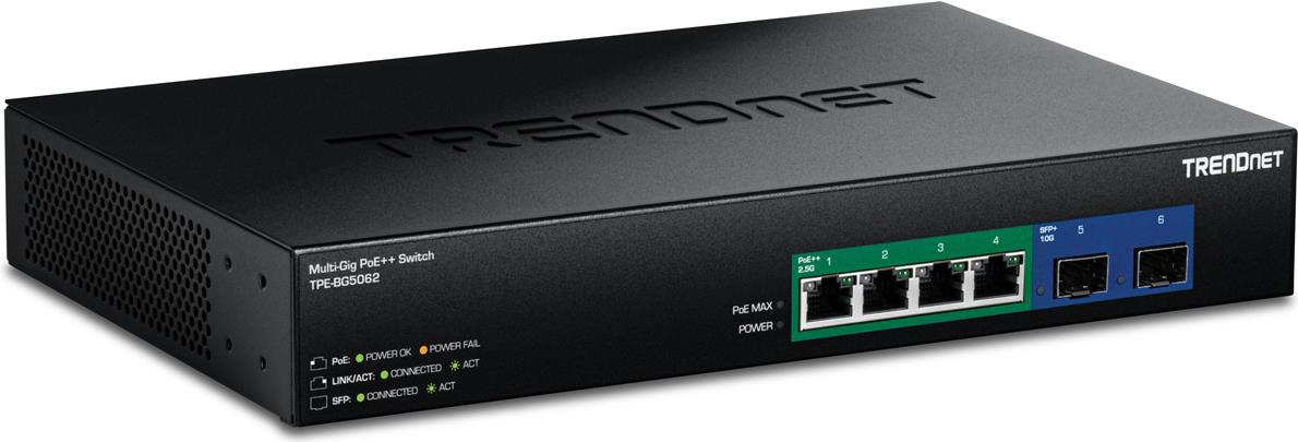 TRENDnet TPE-BG5062 Switch 240W 2.5G GaN Power PoE++ mit 10G SFP+ Port - Switch - 6-Port (TPE-BG5062)