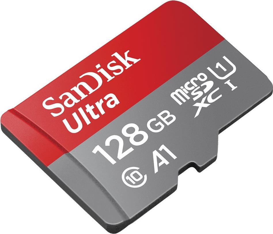 SanDisk Ultra - Flash-Speicherkarte (microSDXC-an-SD-Adapter inbegriffen) - 128GB - A1 / UHS-I U1 / Class10 - microSDXC UHS-I (SDSQUAB-128G-GN6FA)