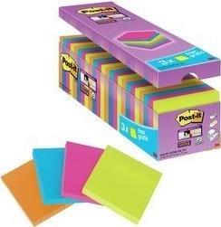 3M Post-it Super Sticky Notes Haftnotizen, 76 x 76 mm Vorteilspack, 90 Blatt/Block, Blöcke im Karton, 4-farbig - 1 Stück (654SE24P)