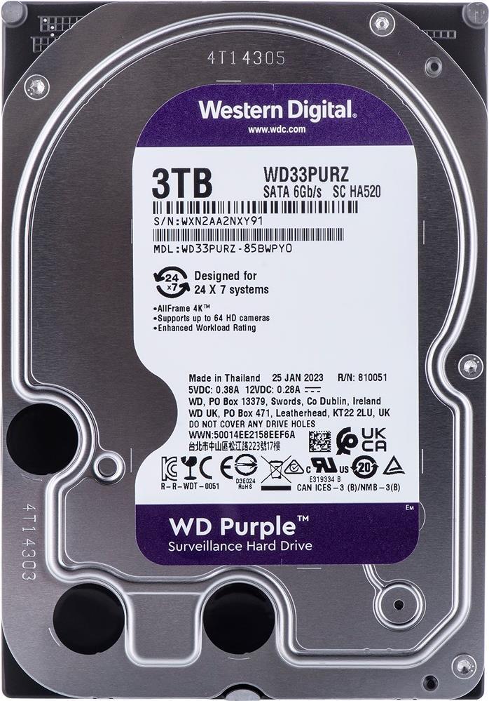 WD Purple WD33PURZ - Festplatte - 3TB - Überwachung - intern - 3.5 (8,9 cm) - SATA 6Gb/s - 5400 U/min - Puffer: 256MB (WD33PURZ)