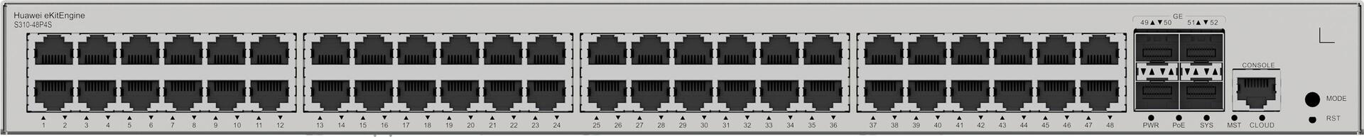 Huawei eKit Switch S310-48P4S 380W - Diese Serie von Ethernet-Switches - basierend auf hochleistungsfähiger Hardware der neuen Generation - kann in SOHO-Szenarien sowie für den Netzwerkzugang und die Aggregation in Unternehmenscampusnetzen eingesetzt werd