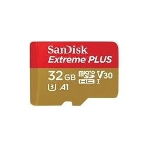 SanDisk Extreme PLUS - Flash-Speicherkarte (microSDHC/SD-Adapter inbegriffen) - 32GB - A1 / Video Class V30 / UHS-I U3 - microSDHC UHS-I (SDSQXBG-032G-GN6MA)