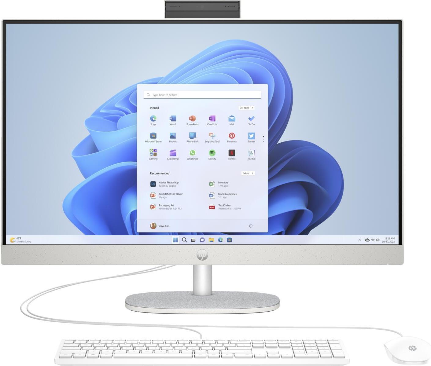 HP 27-cr0007ng - All-in-One (Komplettlösung) - Ryzen 5 7520U / 2,8 GHz - RAM 16GB - SSD 512GB - NVMe - Radeon Graphics - 1GbE, Bluetooth 5,3, Wi-Fi 6 - WLAN: 802,11a/b/g/n/ac/ax, Bluetooth 5,3 - Win 11 Home - Monitor: LED 68,6 cm (27) 1920 x 1080 (Full HD