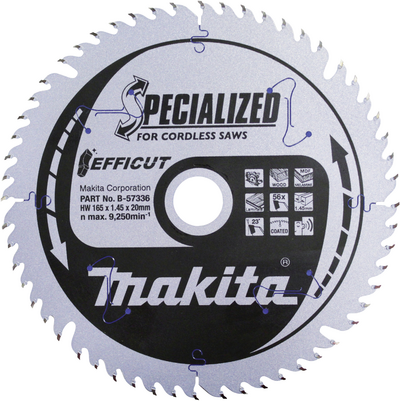 Makita Efficut - Kreissägeblatt - für Holz, Metall, Kunststoff, Laminat, mitteldichte Holzfaserplatte (MDF), melamine - 165 mm - 56 Zähne (B-57336)