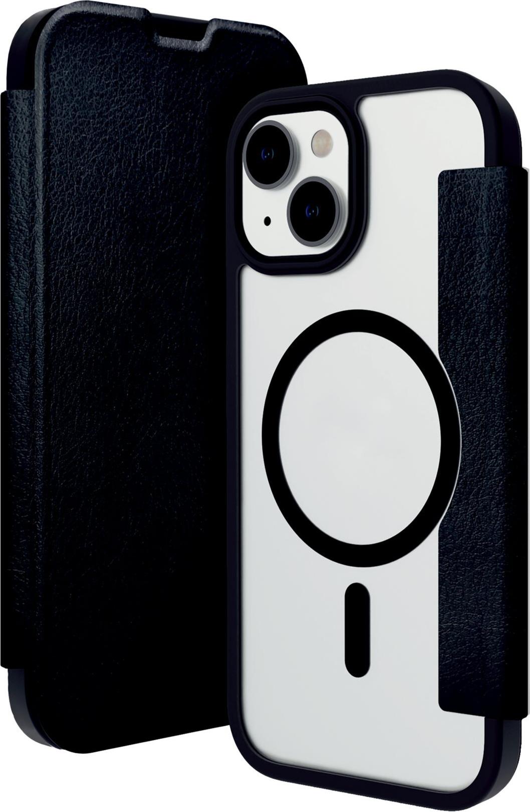 dbramante1928 Helsinki - Flip-Hülle für Mobiltelefon - MagSafe-Kompatibilität - veganes Leder, Kunststoff - transparent/schwarz - für Apple iPhone 13, 14, 15, 16e, 17e (HE61CLBL1880)