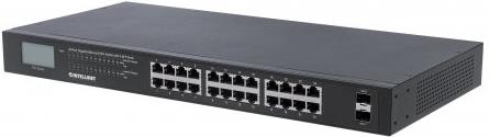 Intellinet Gigabit Ethernet PoE+ Switch with 2 SFP Ports and LCD Screen - Switch - nicht verwaltet - 24 x 10/100/1000 (PoE+) + 2 x Gigabit SFP - Desktop, an Rack montierbar - PoE+ (370 W) (561242)