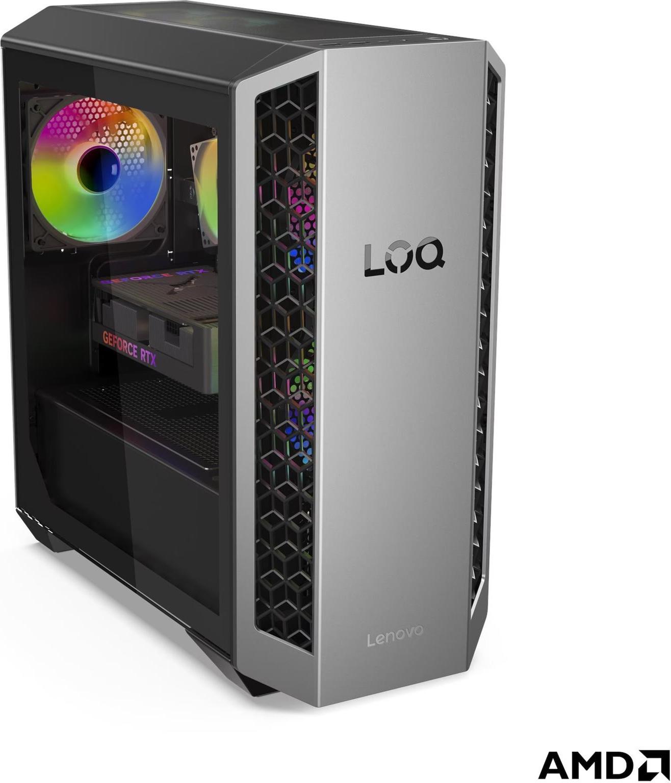 Lenovo LOQ 26ADR10 91DF - Tower - Ryzen 7 8745HX / 3.6 GHz - RAM 16 GB - SSD 1 TB - NVMe - GeForce RTX 5060 - 1GbE, Wi-Fi 6, Bluetooth, Wi-Fi 7 - WLAN: 802.11a/b/g/n/ac/ax/be, Bluetooth 5.4 - Win 11 Home - Monitor: keiner - luna grau (vorderer Rahmen) (91