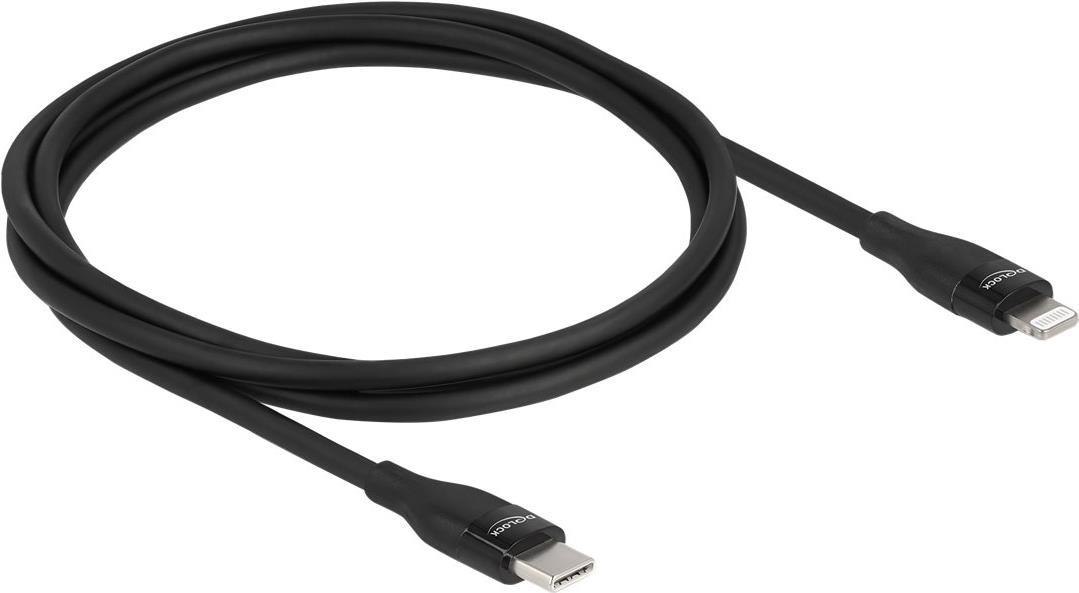 Delock - Lightning-Kabel - USB-C männlich bis Lightning männlich - 1,0m - Schwarz - unterstützt Stromversorgung - für Apple iPad/iPhone/iPod (Lightning) (86637)