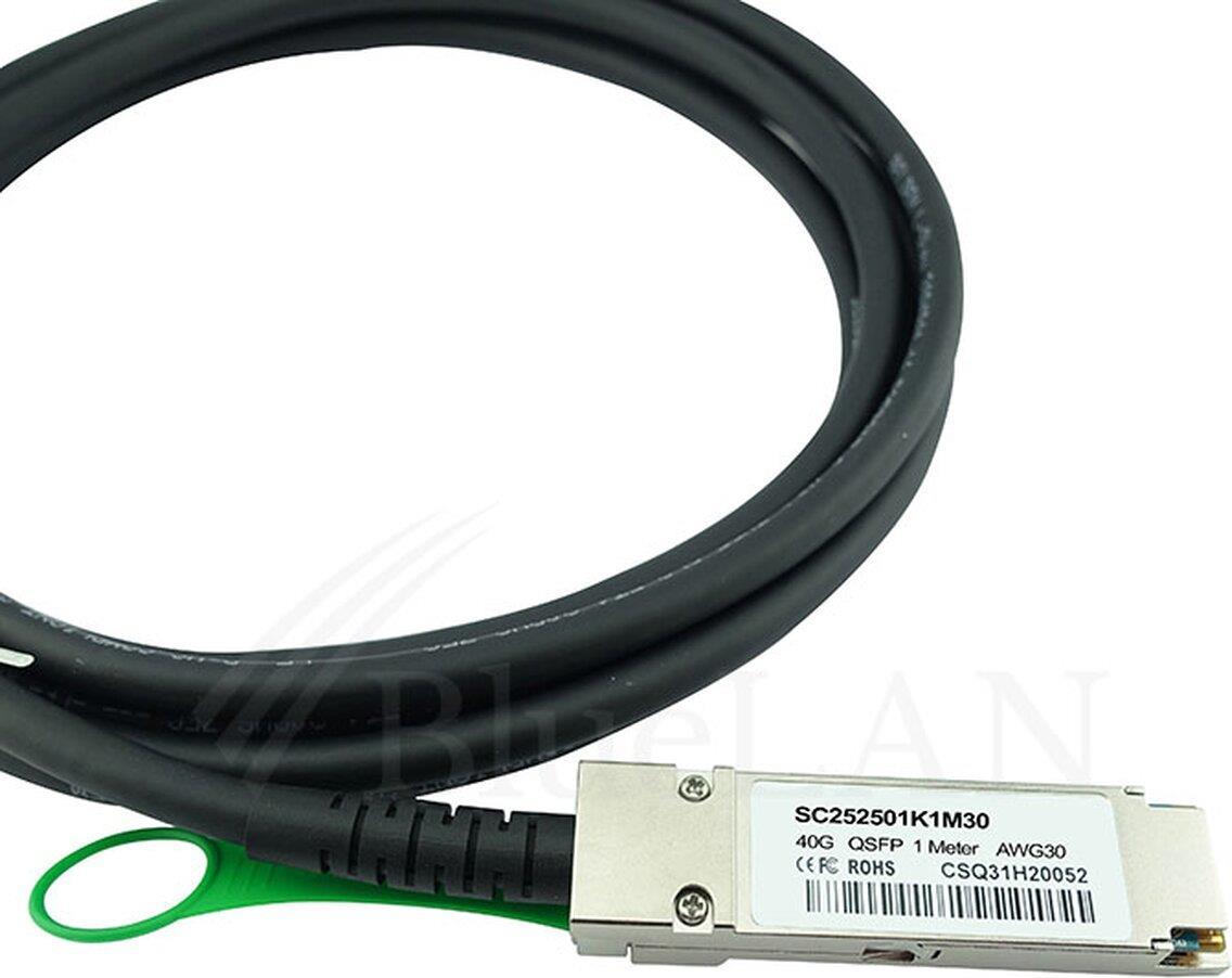 HPE X240 JG326A kompatibles BlueLAN DAC QSFP SC252501K1M30 HPE X240 kompatibles Direct Attach Kabel (DAC) als passive 40 Gigabit Twinaxial Kupfer Variante, mit QSFP auf QSFP Verbindung, für den Anschluss von Hardware in Racks und über benachbarte Racks hi