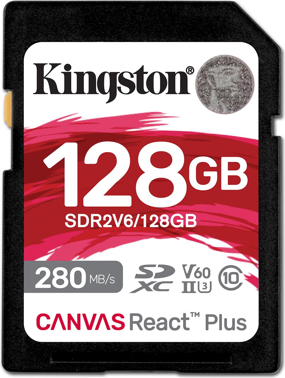 Kingston Canvas React Plus - Flash-Speicherkarte - 128GB - Video Class V60 / UHS-II U3 / Class10 - SDXC UHS-II (SDR2V6/128GB)