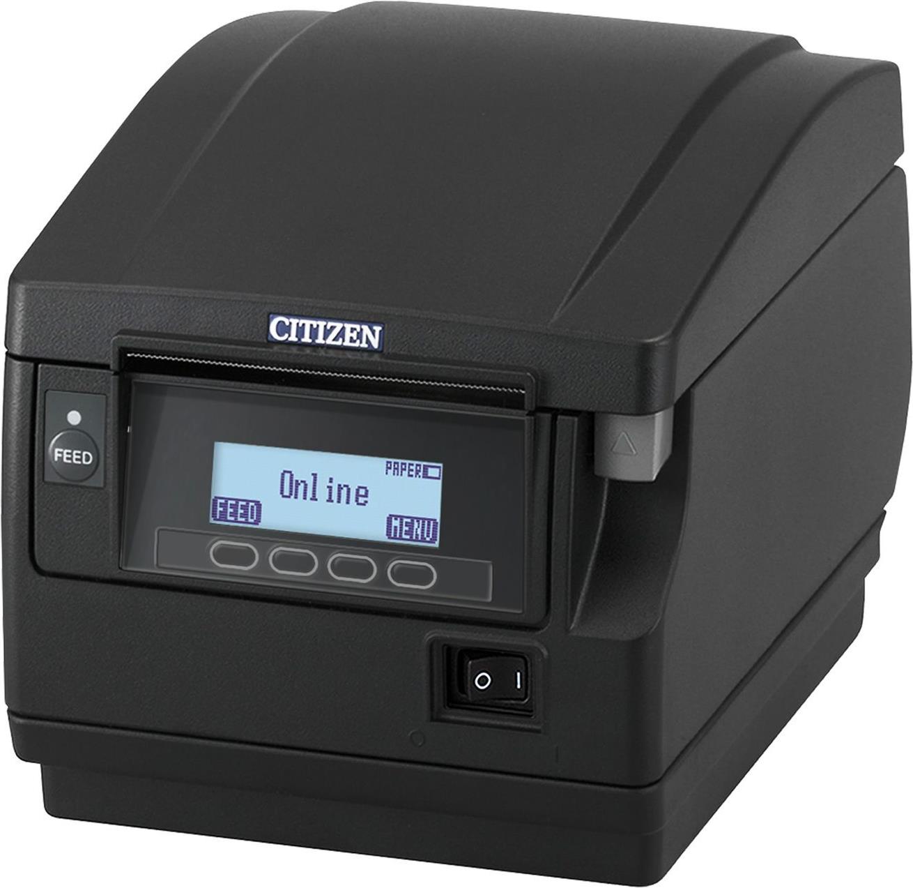 Citizen CT-S851III, 8 Punkte/mm (203dpi), USB, schwarz Bondrucker, Frontausgabe, Thermodirekt, Auflösung: 8 Punkte/mm (203 dpi), Medienbreite (max): 58/60/80/82,5 mm, Druckbreite (max.): 80 mm, Rollendurchmesser (max.): 83mm, Geschwindigkeit (max.): 500 m