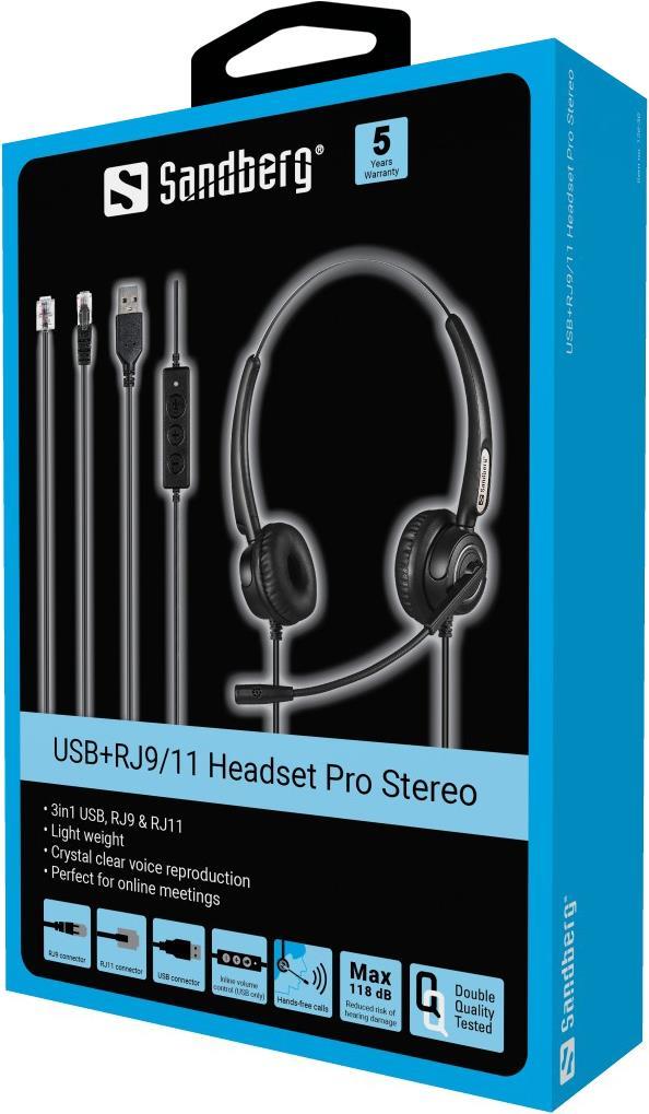 Sandberg USB+RJ9/11 Office Headset Pro Stereo - Headset - On-Ear - kabelgebunden - USB, RJ-11