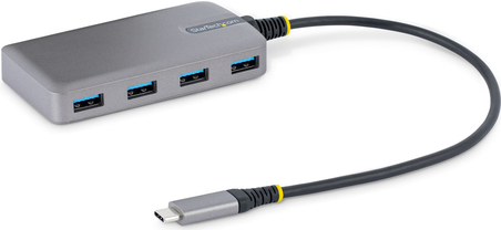StarTech.com 4-Port USB-C Hub, USB 3.0 5Gbps, Bus Powered, USB Type-C to 4x USB-A Hub with Optional Auxiliary Power Input, Portable Desktop/Laptop USB Hub with 1ft (30cm) Attached Cable - USB Expansion Hub (5G4AB-USB-C-HUB) - Hub - 4 x USB 3.2 Gen 1 + 1 x
