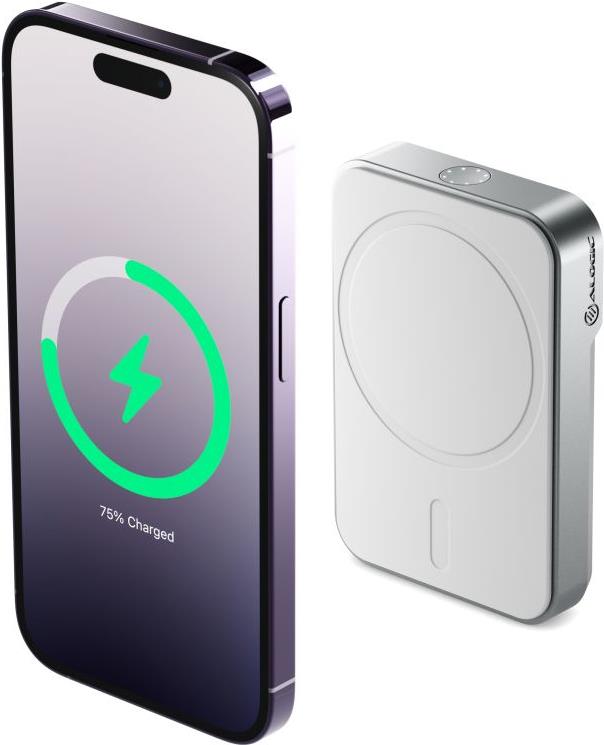 ALOGIC Matrix - Induktive Power Bank - 5000 mAh - 18 Watt - 12 A - Fast Charge (magnetisch, 24 pin USB-C) - auf Kabel: USB-C - weiß (MSPB5KWH)