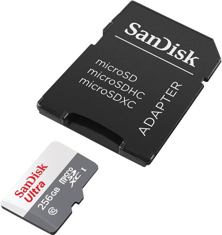 SanDisk Ultra - Flash-Speicherkarte (microSDXC-an-SD-Adapter inbegriffen) - 256GB - Class 10 - microSDXC UHS-I (SDSQUNR-256G-GN6TA)