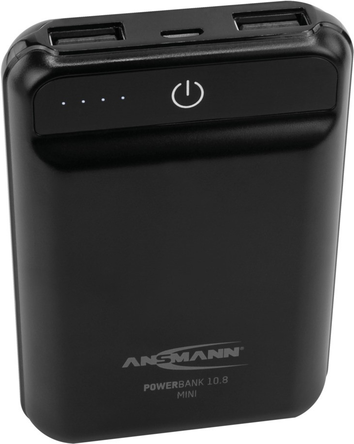 ANSMANN Powerbank 10,8 Mini - Powerbank - 10000 mAh - 37 Wh - 2,4 A - 2 Ausgabeanschlussstellen (USB) - Schwarz (1700-0091)