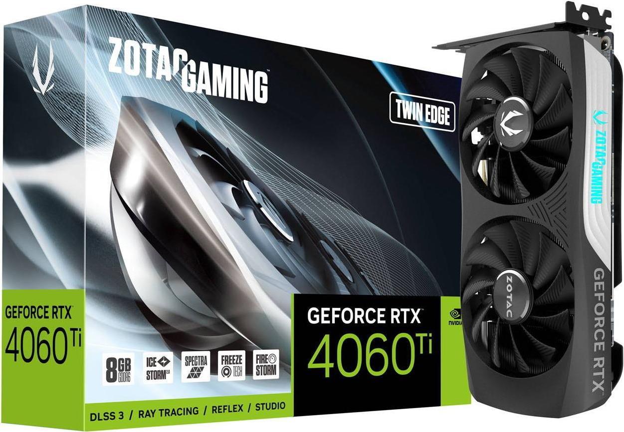 ZOTAC GAMING GeForce RTX 4060Ti Twin Edge - Grafikkarten - GeForce RTX 4060 Ti - 8GB GDDR6 - PCIe 4,0 x8 - HDMI, 3 x DisplayPort (ZT-D40610E-10M)