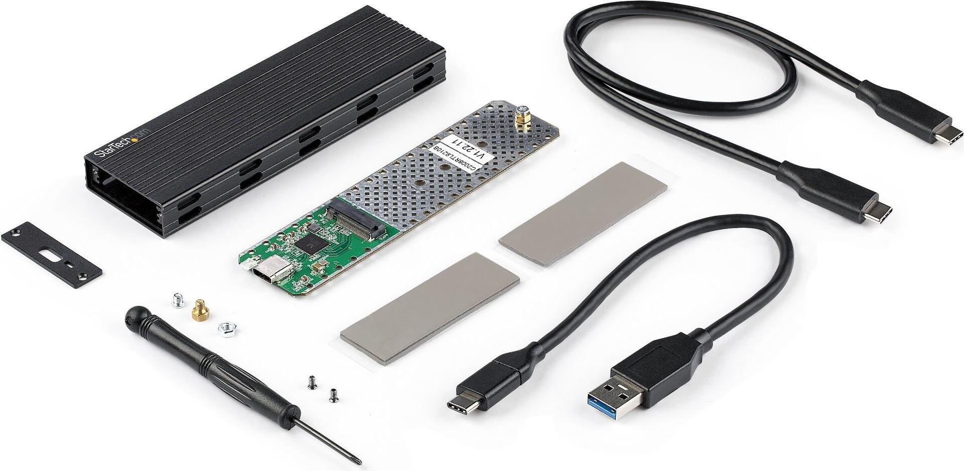 StarTech.com NVMe SSD Gehäuse - USB-C 10 Gbit/s auf M.2 NVMe oder M.2 SATA SSD - Externes M.2 PCIe/SATA NGFF SSD Aluminiumgehäuse - USB Type-C & USB-A Hostkabel - Unterstützt 2230/2242/2260/2280 (SM2E1BMU31C)