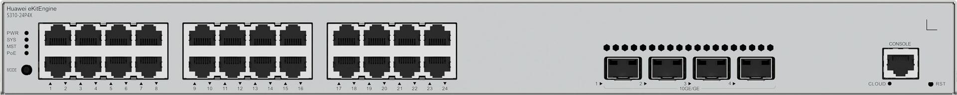 Huawei eKit Switch S310-24P4X 400W - Diese Serie von Ethernet-Switches - basierend auf hochleistungsfähiger Hardware der neuen Generation - kann in SOHO-Szenarien sowie für den Netzwerkzugang und die Aggregation in Unternehmenscampusnetzen eingesetzt werd