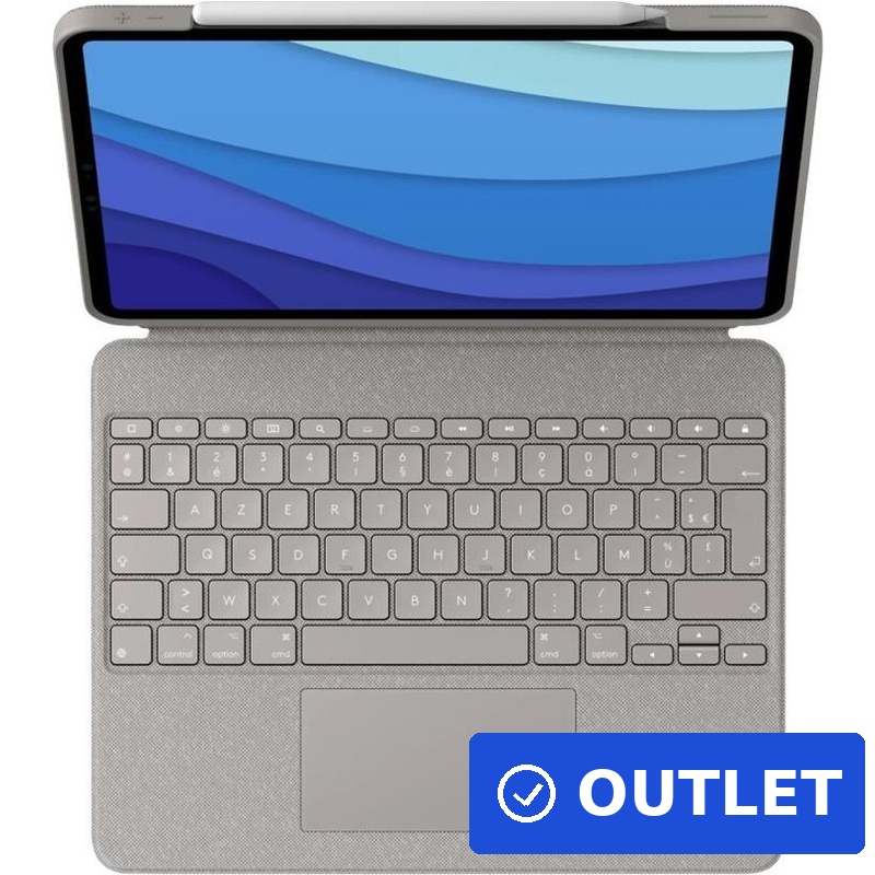 Logitech Combo Touch - Tastatur und Foliohülle - mit Trackpad - hintergrundbeleuchtet - Apple Smart connector - AZERTY - Französisch - Sand - für Apple 12.9-inch iPad Pro (5. Generation) (geöffnet) (B-Ware)