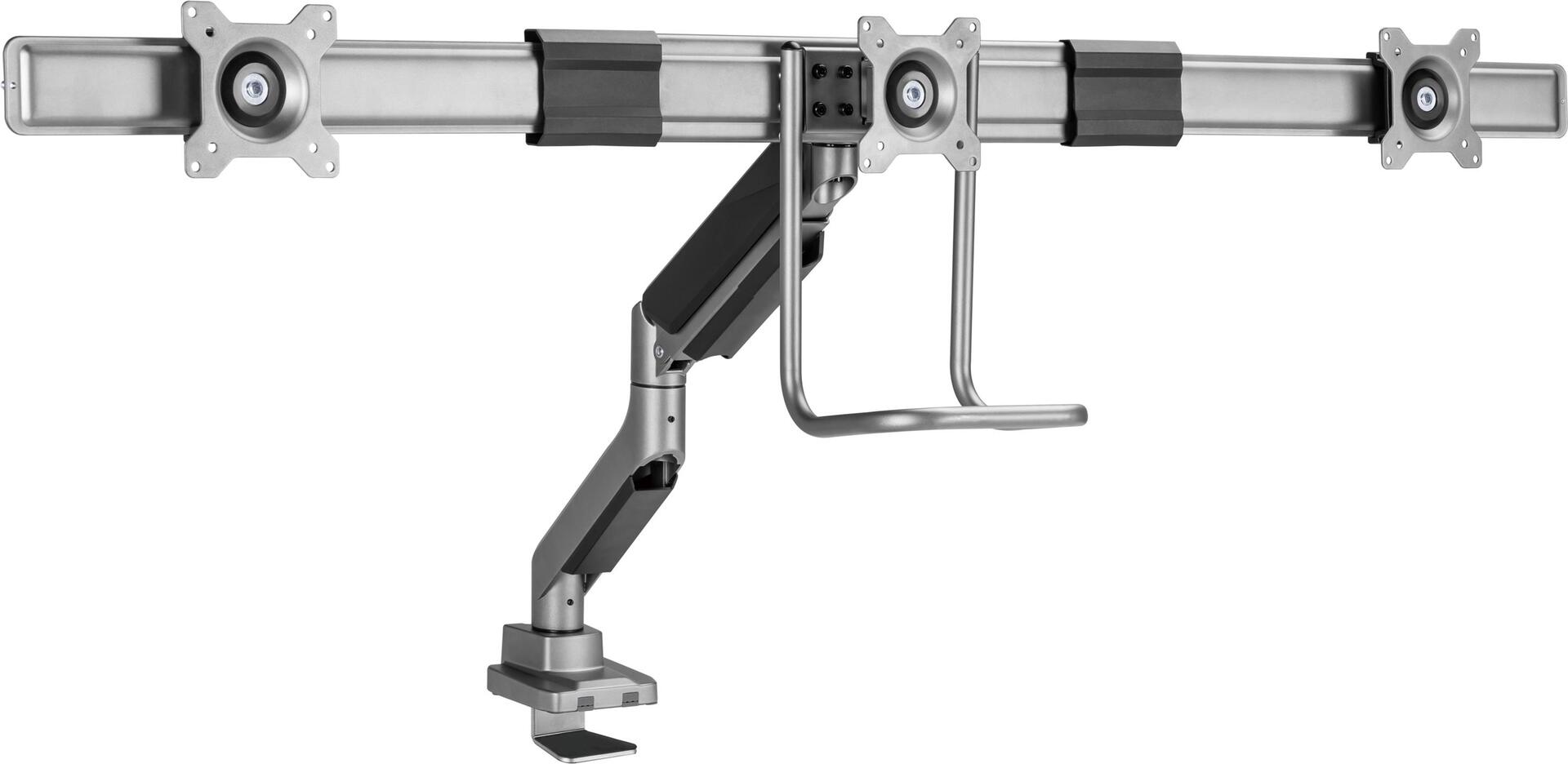 equip - Befestigungskit (Kabeldurchführungsklemme, Schrauben, Klemmhalterung) - Gasfeder - für 3 LCD-Displays - Curved LCD-Displays - Kunststoff, Aluminium, stainless steel - Silber - Bildschirmgröße: 43,2-68,6 cm (17-27) - Tischmontage (650162)