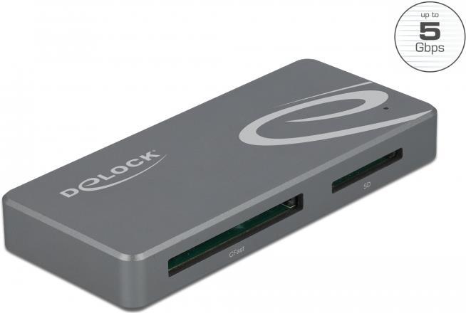 DeLOCK - Kartenleser (MMC, SD, miniSD, RS-MMC, MMCmobile, CFast Card Typ I, CFast Card Typ II, SDHC, miniSDHC, SDXC, SDHC UHS-I, SDXC UHS-I, SDHC UHS-II, SDXC UHS-II, MMC II) - USB-C 3,2 Gen 1 (91754)