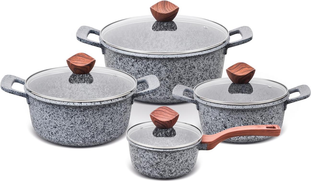 PROMIS Topfset GRANIT, Kochtopf 16 cm, Töpfe 20,24,28 braune Griffe (GR/SET)