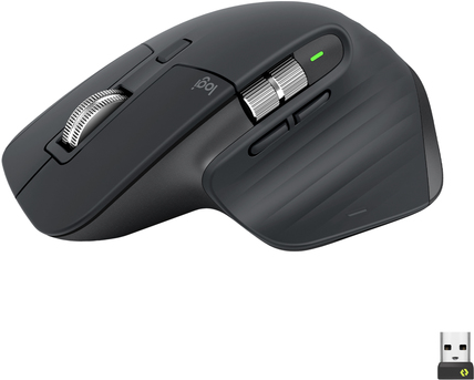 Logitech Master Series MX Master 3S - Maus - ergonomisch - optisch - 7 Tasten - kabellos - 2,4 GHz, Bluetooth - Logitech Logi Bolt USB-Receiver - Graphite (910-006559)